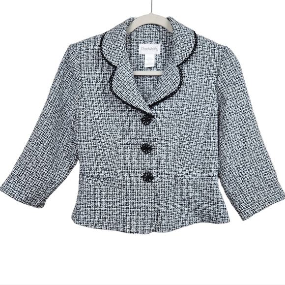 Chadwicks Black White Tweed Style Blazer Jacket Women's Size 4P Petite - Picture 1 of 5